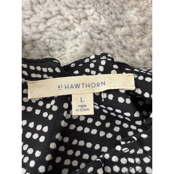 41 Hawthorn Size L Polka Dot Casual Keyhole Tie Top Black Cap Sleeve - Picture 5 of 6
